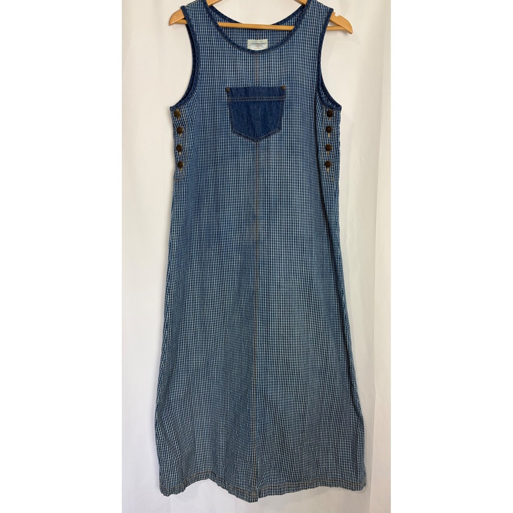 Susan Bristol Vintage Gingham Denim‎ Jumper Dress Teacher Midi Small Indie Artsy
